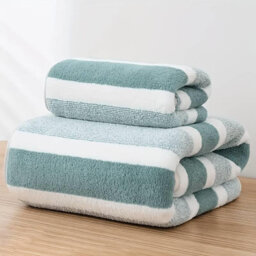 Dyzi White Green Ultra Absorbent Striped Towel Set Quick Dry Hand Bath Towels For Home & Outdoor