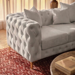 Sofaya Monaco Chesterfield 6 Seater Chaise Sofa Light Grey Velvet L Shaped Corner - Left Hand Deep Buttoned Upholstery Couch Lounge - thumbnail 2