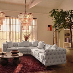 Sofaya Monaco Chesterfield 6 Seater Chaise Sofa Light Grey Velvet L Shaped Corner - Left Hand Deep Buttoned Upholstery Couch Lounge - thumbnail 3