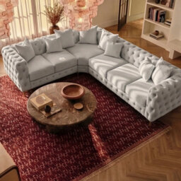 Sofaya Monaco Chesterfield 6 Seater Chaise Sofa Light Grey Velvet L Shaped Corner - Left Hand Deep Buttoned Upholstery Couch Lounge - thumbnail 4