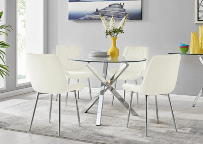 Furniturebox Uk Selina Square Leg Round Dining Table And 4 Cream Pesaro Silver Leg Chairs - image 1