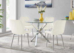 Furniturebox Uk Selina Square Leg Round Dining Table And 4 Cream Pesaro Silver Leg Chairs - thumbnail 1