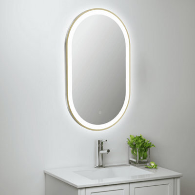 Astini Martha 800mm Led Touch Demist Oval Mirror, Brushed Brass, Frameless - image 1