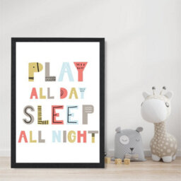 Artze Wall Art Cute Play All Day Scandi Quote Art Print With Black Frame Size: A4 - thumbnail 2