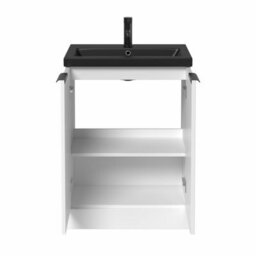 Affine Fluted 600mm White Floorstanding Vanity Unit Black Basin Soft Close Doors - thumbnail 5