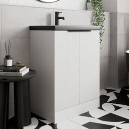 Affine Fluted 600mm White Floorstanding Vanity Unit Black Basin Soft Close Doors - thumbnail 2