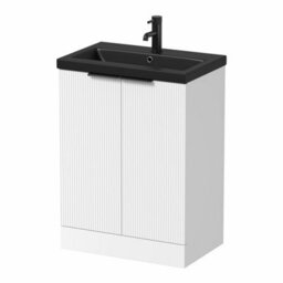 Affine Fluted 600mm White Floorstanding Vanity Unit Black Basin Soft Close Doors - thumbnail 4