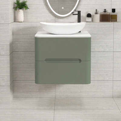 Royal Bathrooms Venice 600mm Sage Green Wall Mounted Bathroom Countertop Vanity Unit 2 Drawer With Cesar Basin - image 1