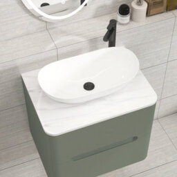 Royal Bathrooms Venice 600mm Sage Green Wall Mounted Bathroom Countertop Vanity Unit 2 Drawer With Cesar Basin - thumbnail 6
