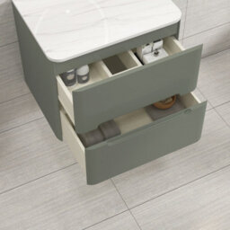 Royal Bathrooms Venice 600mm Sage Green Wall Mounted Bathroom Countertop Vanity Unit 2 Drawer With Cesar Basin - thumbnail 5