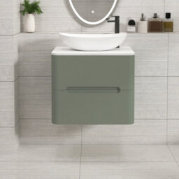 Royal Bathrooms Venice 600mm Sage Green Wall Mounted Bathroom Countertop Vanity Unit 2 Drawer With Cesar Basin - thumbnail 1