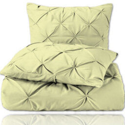 TheWhiteWater Limited Pintuck Duvet Cover Set + Matching Pillowcases, Hand Stitches Quilt Bedding Set - Lemon - thumbnail 5