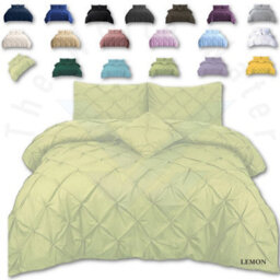 TheWhiteWater Limited Pintuck Duvet Cover Set + Matching Pillowcases, Hand Stitches Quilt Bedding Set - Lemon