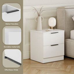 Lassic Vida Designs Trega White 2-Drawer Bedside Chest Engineered Wood, (H)410mm X (W)390mm X (D)280mm, Set Of 2 - thumbnail 5