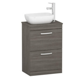 Royal Bathrooms 600mm Grey Elm 2 Drawer Free Standing Bathroom Vanity Unit With Basin & Elva Countertop Sink - thumbnail 4