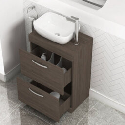 Royal Bathrooms 600mm Grey Elm 2 Drawer Free Standing Bathroom Vanity Unit With Basin & Elva Countertop Sink - thumbnail 3