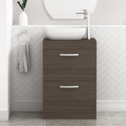 Royal Bathrooms 600mm Grey Elm 2 Drawer Free Standing Bathroom Vanity Unit With Basin & Elva Countertop Sink - thumbnail 1