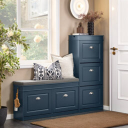 Sobuy Shoe Cabinet With 2 Flip-Drawers 40.9X9.5X20.1 Inch Load Capacity 150 Kg Fsr64-B - Dark Blue - thumbnail 2
