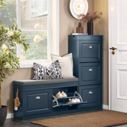 Sobuy Shoe Cabinet With 2 Flip-Drawers 40.9X9.5X20.1 Inch Load Capacity 150 Kg Fsr64-B - Dark Blue - thumbnail 8