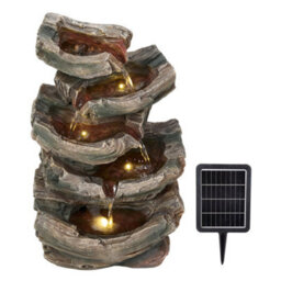 Living And Home Antique Wood-Textured Solar Water Fountain, 5-Tier Outdoor Waterfall With Led Lights For Garden - thumbnail 1