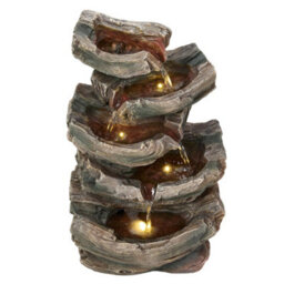 Living And Home Antique Wood-Textured Solar Water Fountain, 5-Tier Outdoor Waterfall With Led Lights For Garden - thumbnail 3