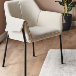 Wyld And Coco Novaluxe Armchair - Light Beige Polyester Upholstery, Black Metal Legs, Retro Glam Living Room Chair - thumbnail 2