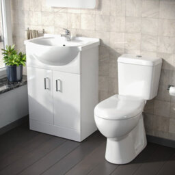 Nes Home 550mm White Vanity Basin Cabinet Mdf & Ceramic Closed Coupled Toilet - thumbnail 1