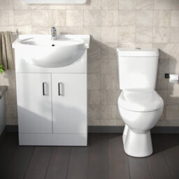 Nes Home 550mm White Vanity Basin Cabinet Mdf & Ceramic Closed Coupled Toilet - thumbnail 2