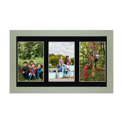 AK Frames 40X20Cm Green Modern Multi Photo Frame With Black Mount - Holds 3 Apertures (3X) 6X4 Photos - image 1