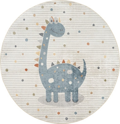 Livabliss Round Lillian-Kids Beige Blue Orange Grey Washable Rug For Children's Rooms 160 X 160 Cm Easy Care, Non Shedding - image 1