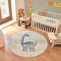 Livabliss Round Lillian-Kids Beige Blue Orange Grey Washable Rug For Children's Rooms 160 X 160 Cm Easy Care, Non Shedding - thumbnail 2
