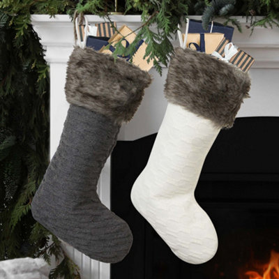 Dibor Pack Of 2 White & Red Nordic Knitted Christmas Gift Bag Christmas Stocking For Kids - image 1