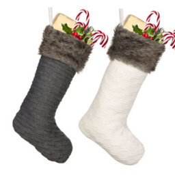 Dibor Pack Of 2 White & Red Nordic Knitted Christmas Gift Bag Christmas Stocking For Kids - thumbnail 2