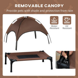 Pawhut 76Cm Elevated Dog Bed Cooling Raised Pet Cot Uv Protection Canopy Brown - thumbnail 6