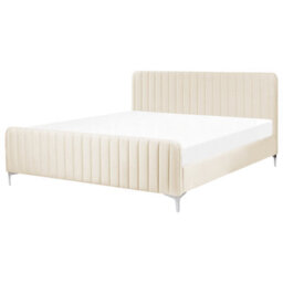 Beliani Bed Velvet Lunan 180 X 200 Cm (Eu Super King) Light Beige - thumbnail 1