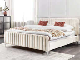 Beliani Bed Velvet Lunan 180 X 200 Cm (Eu Super King) Light Beige - thumbnail 2