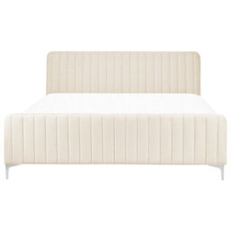 Beliani Bed Velvet Lunan 180 X 200 Cm (Eu Super King) Light Beige - thumbnail 5