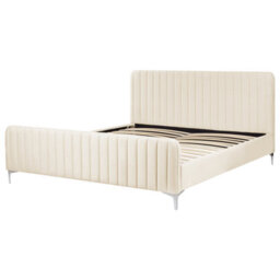 Beliani Bed Velvet Lunan 180 X 200 Cm (Eu Super King) Light Beige - thumbnail 4