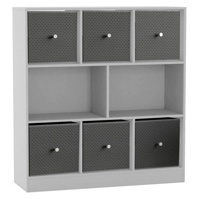 Urbn-Living White, Dark Grey - Asymmetrical 8 Cube Bookcase Unit W/ 6 Drawer Inserts - image 1
