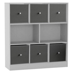 Urbn-Living White, Dark Grey - Asymmetrical 8 Cube Bookcase Unit W/ 6 Drawer Inserts - thumbnail 1
