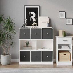 Urbn-Living White, Dark Grey - Asymmetrical 8 Cube Bookcase Unit W/ 6 Drawer Inserts - thumbnail 3