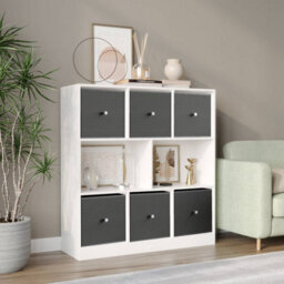 Urbn-Living White, Dark Grey - Asymmetrical 8 Cube Bookcase Unit W/ 6 Drawer Inserts - thumbnail 2