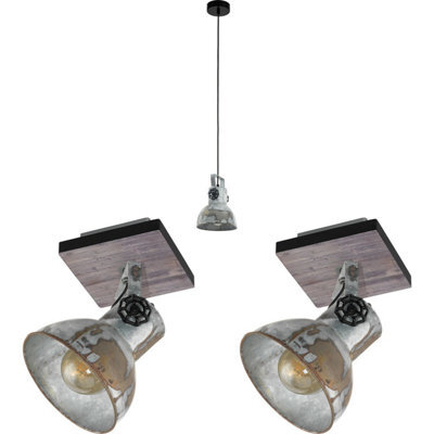 Industrial Ceiling Pendant Light With Matching Wall Lights In Raw Steel Finish - image 1