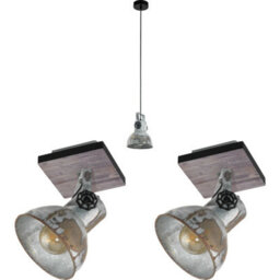Industrial Ceiling Pendant Light With Matching Wall Lights In Raw Steel Finish
