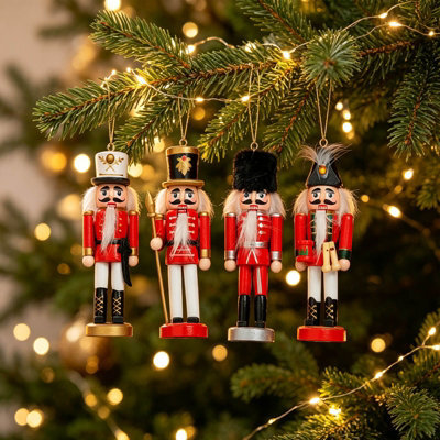 Amorly 4Pcs Mini Nutcracker Christmas Ornaments, Red Wooden Soldier Nutcracker Hanging Decorations For Xmas Tree Home Decor - image 1