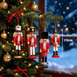 Amorly 4Pcs Mini Nutcracker Christmas Ornaments, Red Wooden Soldier Nutcracker Hanging Decorations For Xmas Tree Home Decor - thumbnail 4