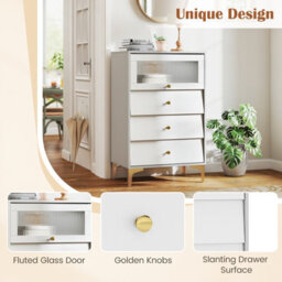 Costway 3 Drawer Dresser Modern Storage Cabinet W/ Flip Up Door Bedroom Chest Of Drawers - thumbnail 5