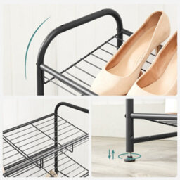 LEDREM Shoe Rack, 2-Tier Stackable Shoe Storage Shelf, Metal Shoe Organiser With Adjustable Flat Or Angled Shelves,black - thumbnail 6