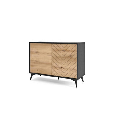 Arte Stylish Diamond Sideboard Cabinet H770mm W1040mm D390mm - Oak Evoke & Black For Modern Living Spaces - image 1