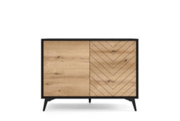 Arte Stylish Diamond Sideboard Cabinet H770mm W1040mm D390mm - Oak Evoke & Black For Modern Living Spaces - thumbnail 2